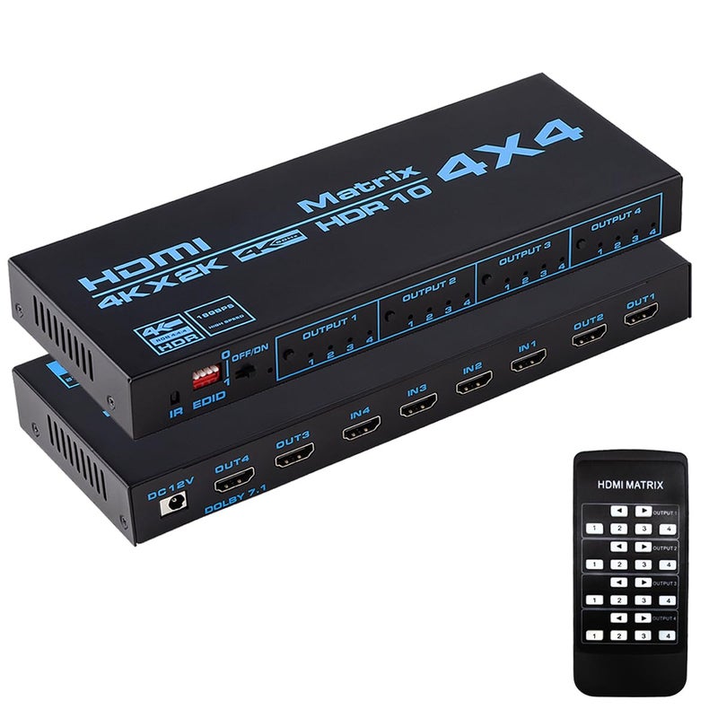 ENBUER مفتاح مصفوفة HDMI إنبيور 4x4، مفتاح تقسيم HDMI 4K مع دعم EDID والتحكم عن بُعد بالأشعة تحت الحمراء 4 في 4 خارج، HDMI 2.0b، HDCP 2.2، 4K@60Hz، 3D، YUV 4:4:4 - Image 1